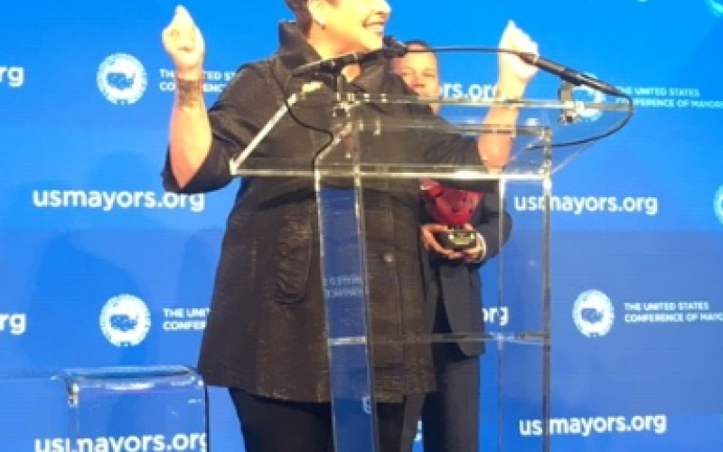 Mayor Becky Ames celebrates award