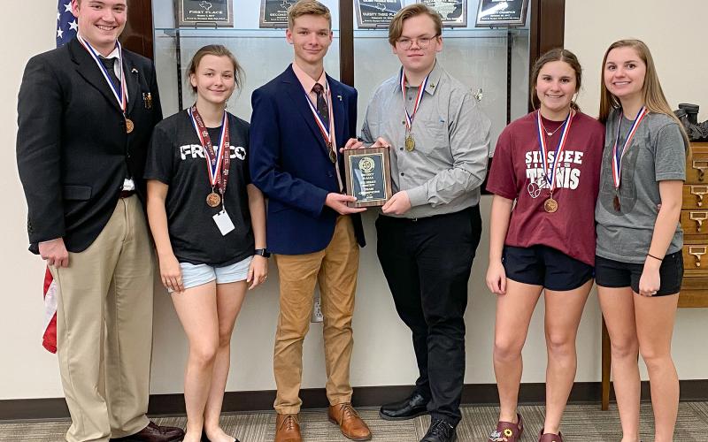 Silsbee High School Policy (CX) Debate Team: Trey Bourgeois, Kaylee Bourgeois, Matthew Eyre, Milo Morgan, Emma Scott-Wellman, and Lauren Scott-Wellman.