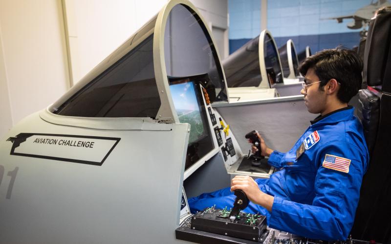 Prathmesh Bhatt simulates flying an F-15.