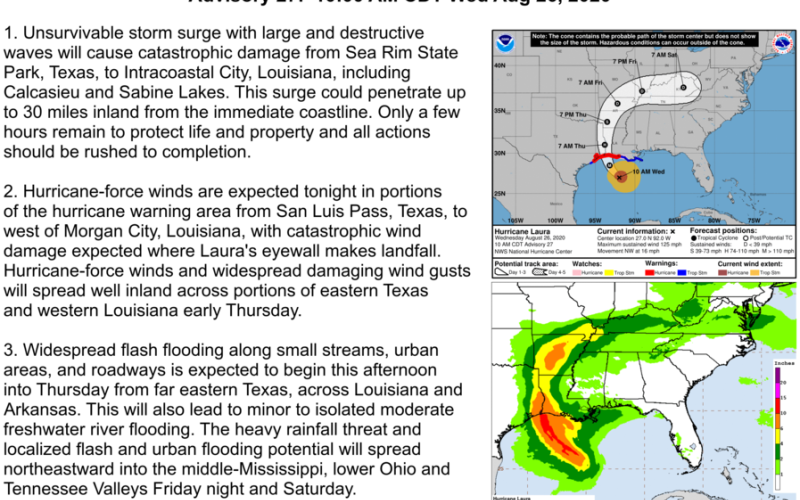 NHC updates warnings for Hurricane Laura