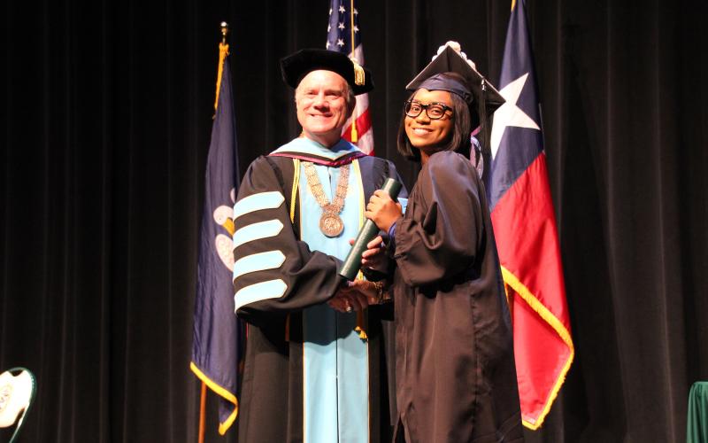A record number of students, 175, will be graduating during Spring commencement at Lamar State College Orange. (Pictured: LSCO President Thomas Johnson with a graduate prior to the pandemic.)