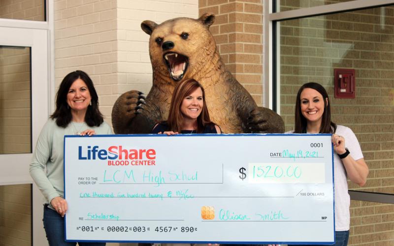 From left: Assistant Principal Kristine Brown, LifeShare Blood Center representative Alison Smith and Health Sciences teacher Tara Parsons.