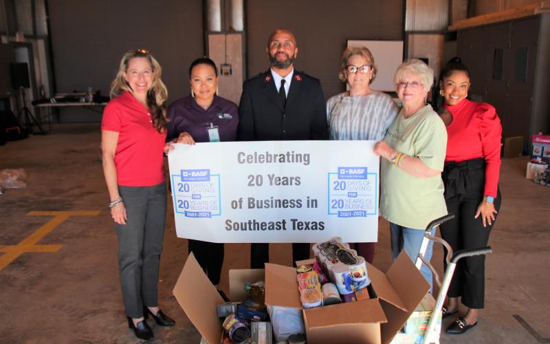 Shelly Vitanza, Deborah Tomov with Family Services of Southeast Texas, Capt. Jason Moore, The Salvation Army, Penny Pennison, Family Services of Southeast Texas, Paula O’Neal with Some Other Place and Ashley Joseph with BASF TotalEnergies Petrochemicals LLC
