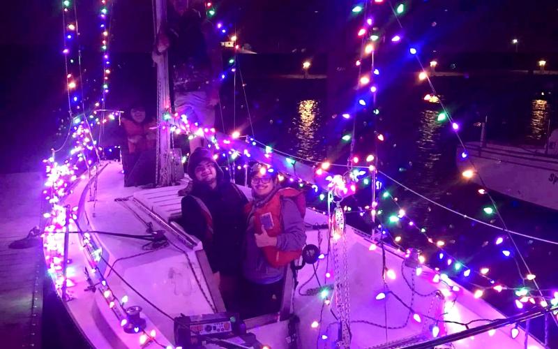 Sea Scouts participate in the Port Arthur Yacht Club Lighted Boat Parade.