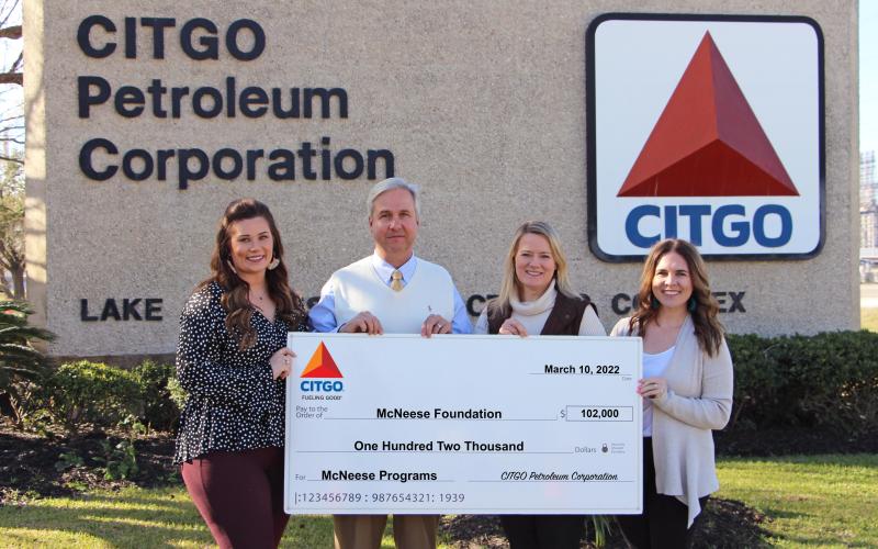 From left: Kelsey Talbot, CITGO public affairs specialist; Dr. Wade Rousse, McNeese vice president for university advancement; Missy Amidon, CITGO public affairs manager; and Jessica Olsen, CITGO community relations adviser (McNeese Photo)