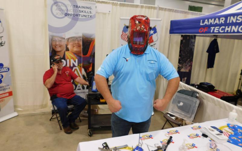 Pipefitters Union member models welding mask