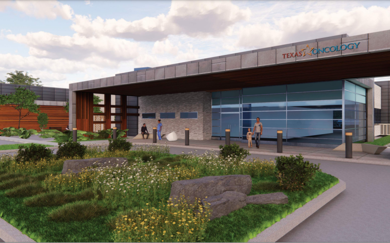 Rendering of the exterior of the new state-of-the-art Texas Oncology cancer center
