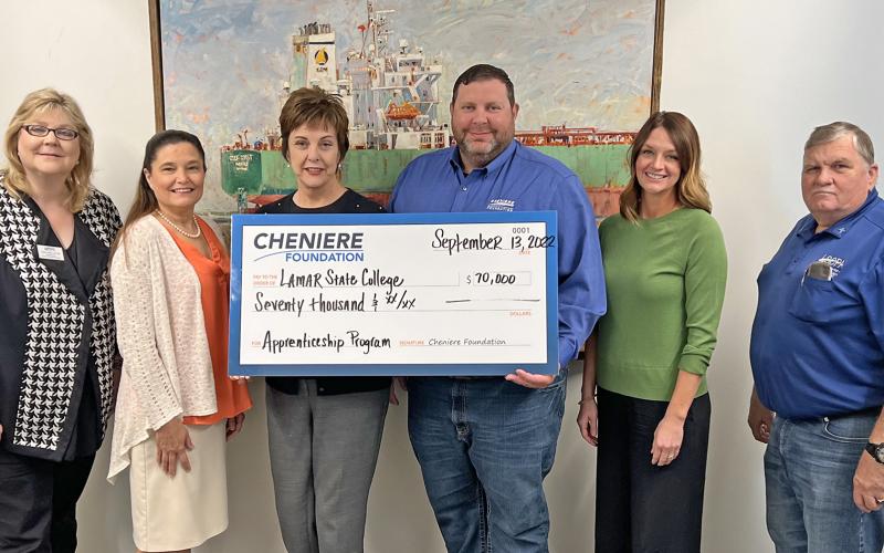 Pictured, from left, are Sheila Guillot, LSCPA Chair of Business and Industrial Technology; Dr. Melissa Armentor, LSCPA Dean of Academic and Technical Programs; Dr. Betty Reynard, LSCPA President; Chad Dearien and Amy Miller of Cheniere; and George Bohn, LSCPA Program Coordinator of Instrumentation and Process Technology.