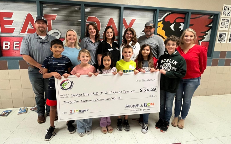 Indorama and BCM present Bridge City ISD with $31,000 for STEAM education.