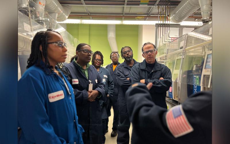Teachers Tiffany Lincoln, Kristan Wade, Lisa weber, Marko Johnson, Dr. Jonathan Castille and Gregory Landry gaining additional insight on laboratory operations.