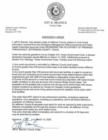 Disaster Declaration for Jefferson County, Texas