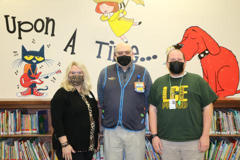 From left: LCE Principal Kayla Casey, West Orange Walmart Manager Hal Biskey and LCE Music Teacher Josh Leger