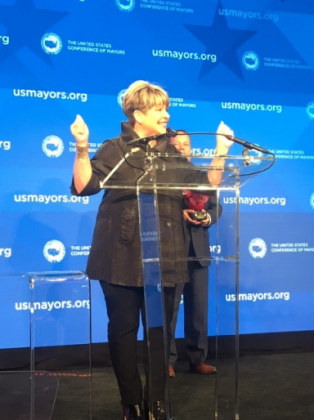Mayor Becky Ames celebrates award