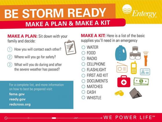 Entergy Texas suggests preparing prior to the storm.