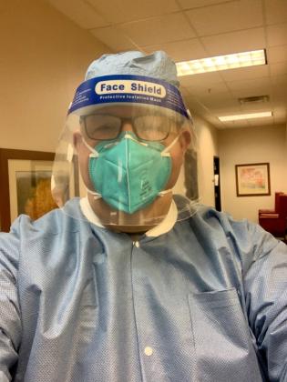Brad Holland, MD, sports new PPE from the Texas Medical Association.