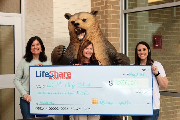 From left: Assistant Principal Kristine Brown, LifeShare Blood Center representative Alison Smith and Health Sciences teacher Tara Parsons.