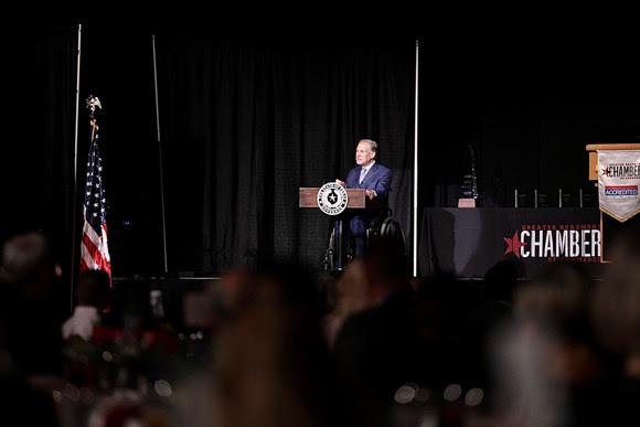 Governor Greg Abbott speaks at annual Beaumont Chamber meeting Oct. 12. (Photo courtesy of the Office of the Governor)