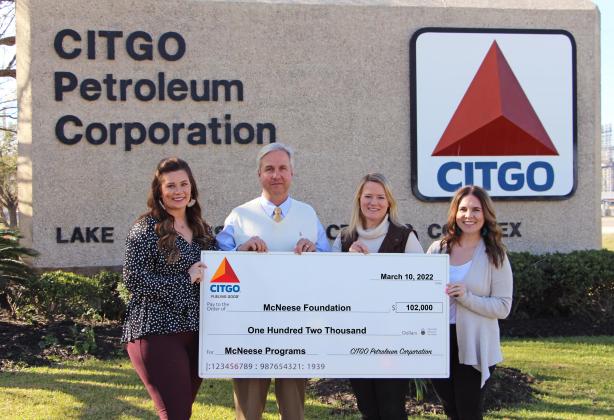 From left: Kelsey Talbot, CITGO public affairs specialist; Dr. Wade Rousse, McNeese vice president for university advancement; Missy Amidon, CITGO public affairs manager; and Jessica Olsen, CITGO community relations adviser (McNeese Photo)