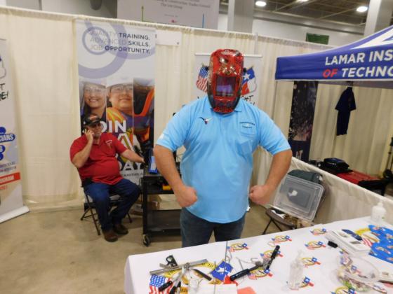 Pipefitters Union member models welding mask