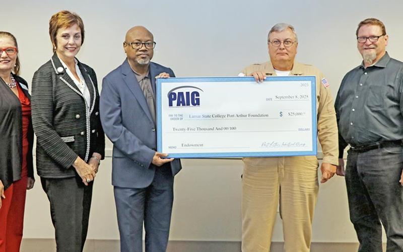 Pictured, from left, are LSCPA Dean of Educational Programs Dr. Melissa Armentor, LSCPA President Dr. Betty Reynard, PAIG Facilitator Dorian R. Patton, Chevron Phillips Chemical Plant Manager Gary Parsley, and LSCPA Vice President for Workforce Training and Continuing Education Dr. Ben Stafford.