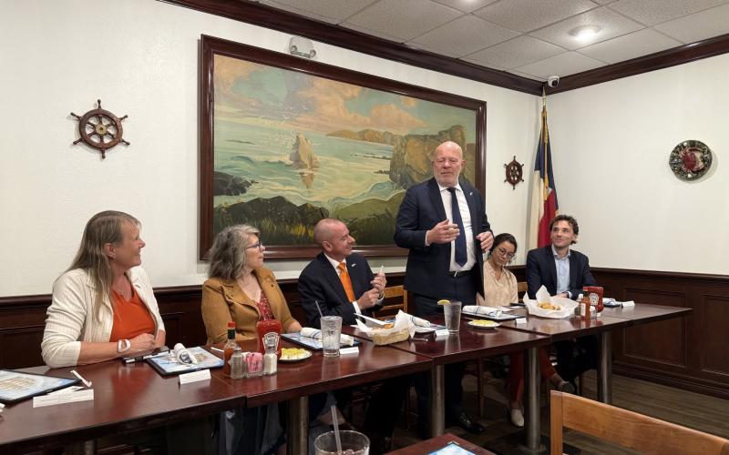 City of Rotterdam Vice Mayor Robert Simons speaks to Nederland city officials and other guests during a Nov. 18 visit by a delegation representing the Netherlands.