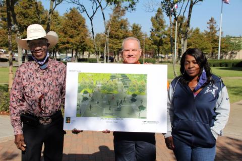Gatemouth Brown's brother Bobby Brown and niece Brenda Brown with LSCO President Tom Johnson
