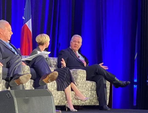LSCO President Dr. Thomas Johnson speaks on a panel at the Texas Higher Education Coordinating Board Leadership Conference in Austin on Dec. 2.
