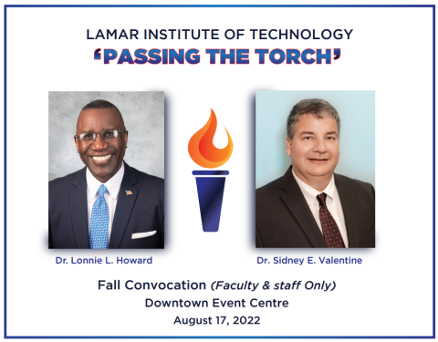 LIT President Dr. Lonnie L. Howard passes the torch to Dr. Sidney E. Valentine