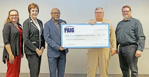 Pictured, from left, are LSCPA Dean of Educational Programs Dr. Melissa Armentor, LSCPA President Dr. Betty Reynard, PAIG Facilitator Dorian R. Patton, Chevron Phillips Chemical Plant Manager Gary Parsley, and LSCPA Vice President for Workforce Training and Continuing Education Dr. Ben Stafford.