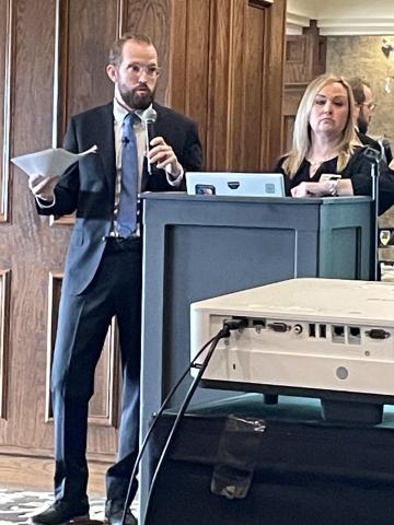 Ryan Beil and Jamie Burud at the Nov. 5 private seminar hosted by Stellar Bank. Photo by Dannie Oliveaux